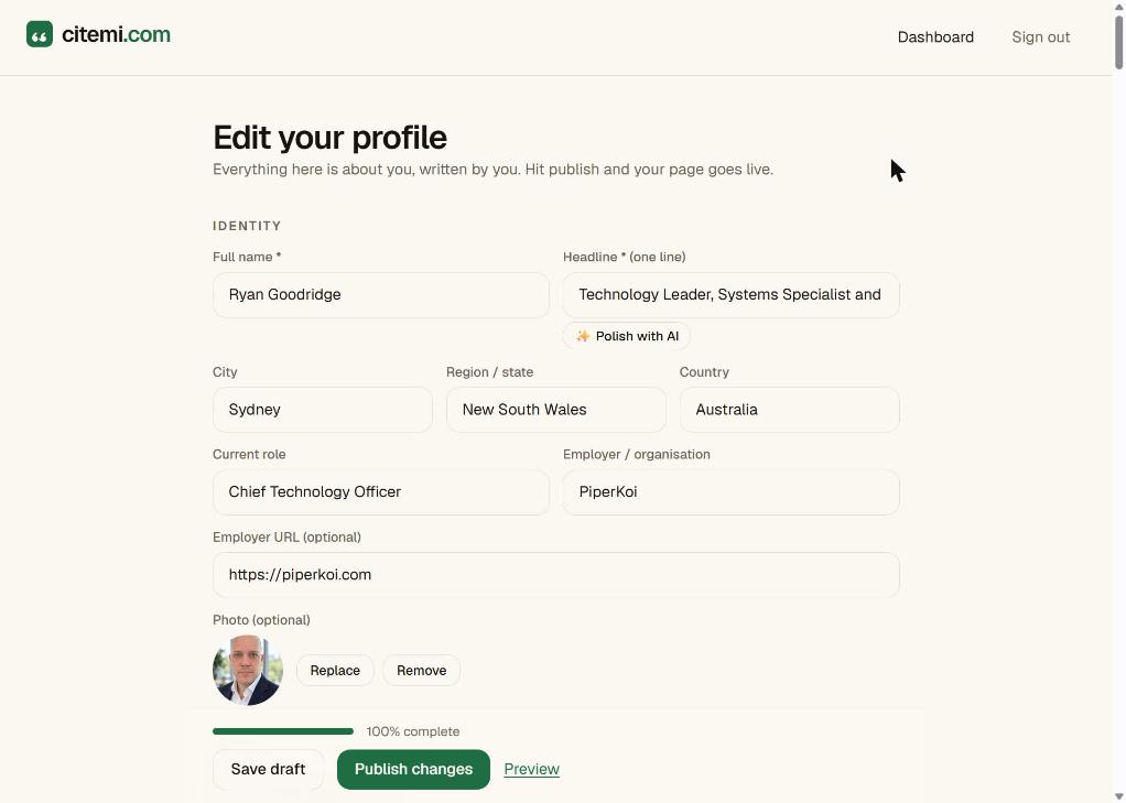 Citemi.com Profile Editor